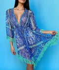 Antica Sartoria Blue & Green Kimono Dress Cover Up NWT O/S