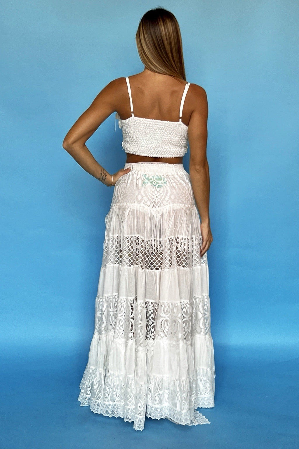 Antica Sartoria 2024 Stunning White Lace Top Skirt High Low NWT O/S
