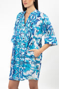 ANTICA SARTORIA 2025 BLUE WHITE BUTTON SHIRT DRESS NWT S/M