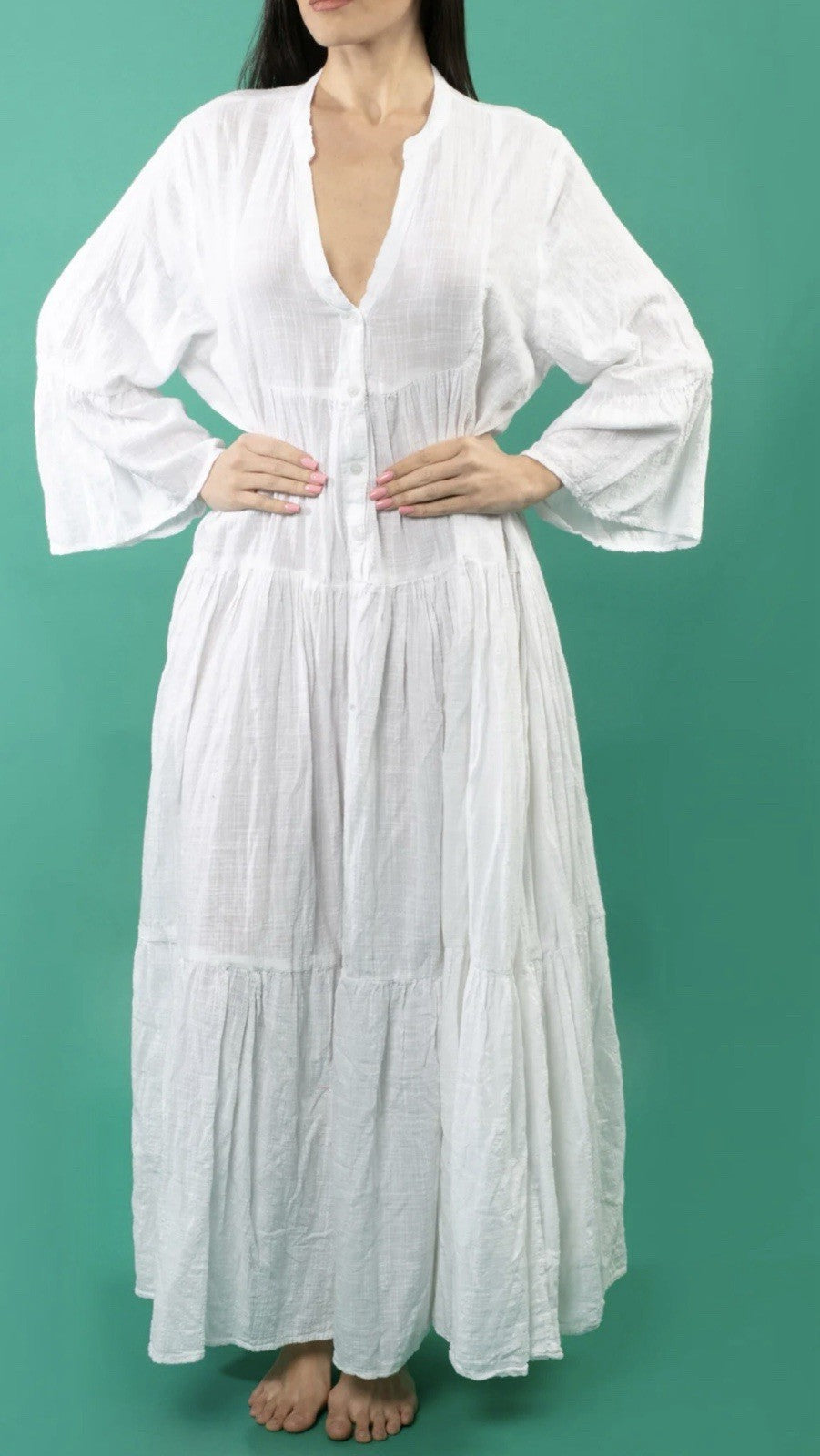 Antics Sartorial 2024 White Linen Cotton Long Sleeve Dress NWT O/S
