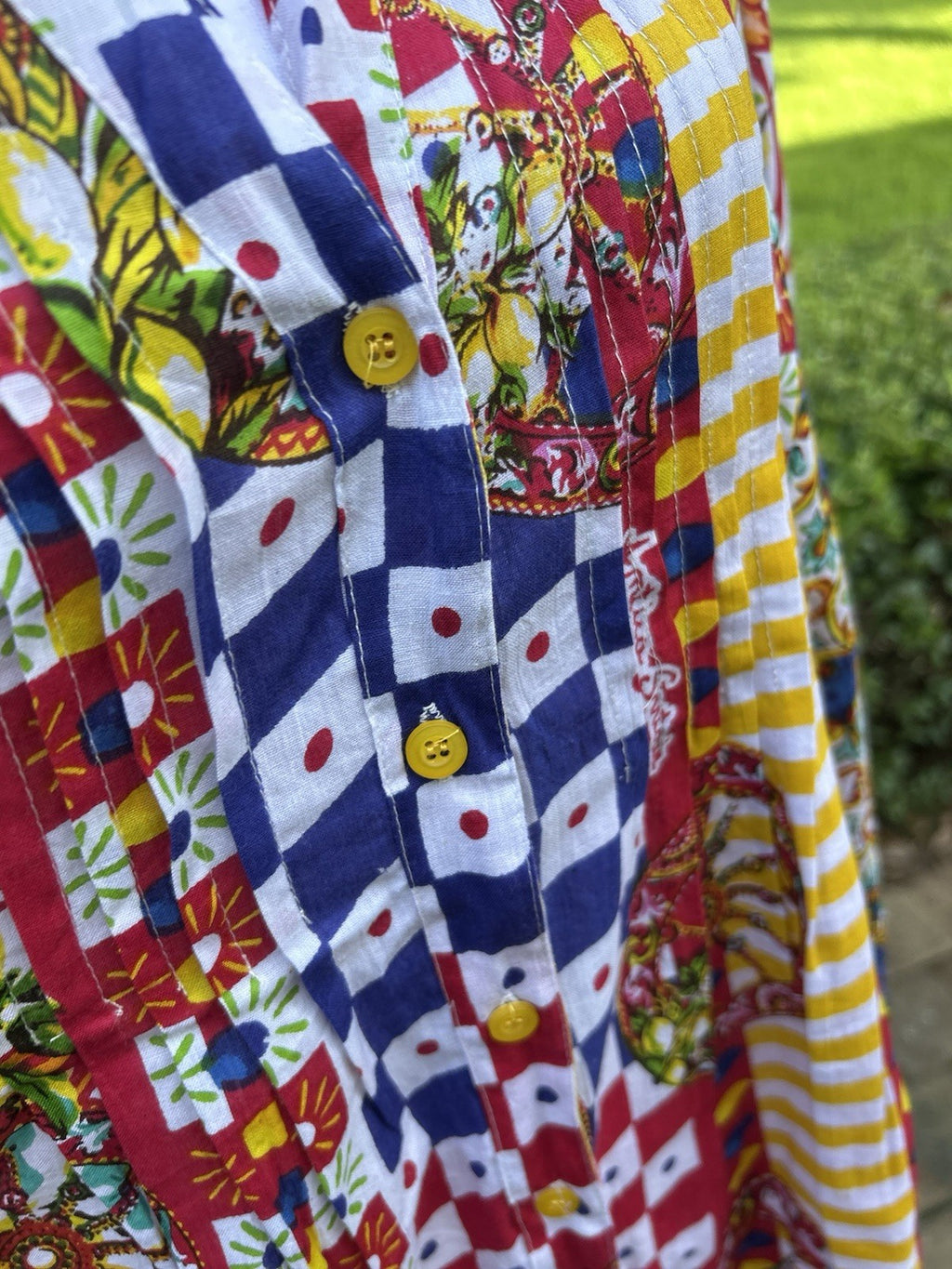 Antica Sartoria Red Blue Yellow Stripes Button Down Shirt Dress NWT XL
