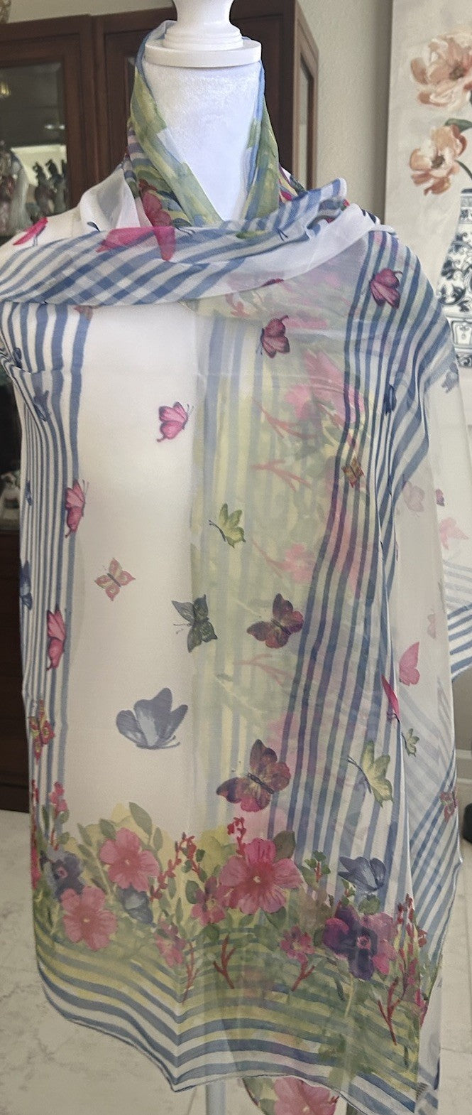 Antica Sartoria Poly Chiffon Scarf 40 X 70 Flowers & Butterflies  🦋 SOLD OUT