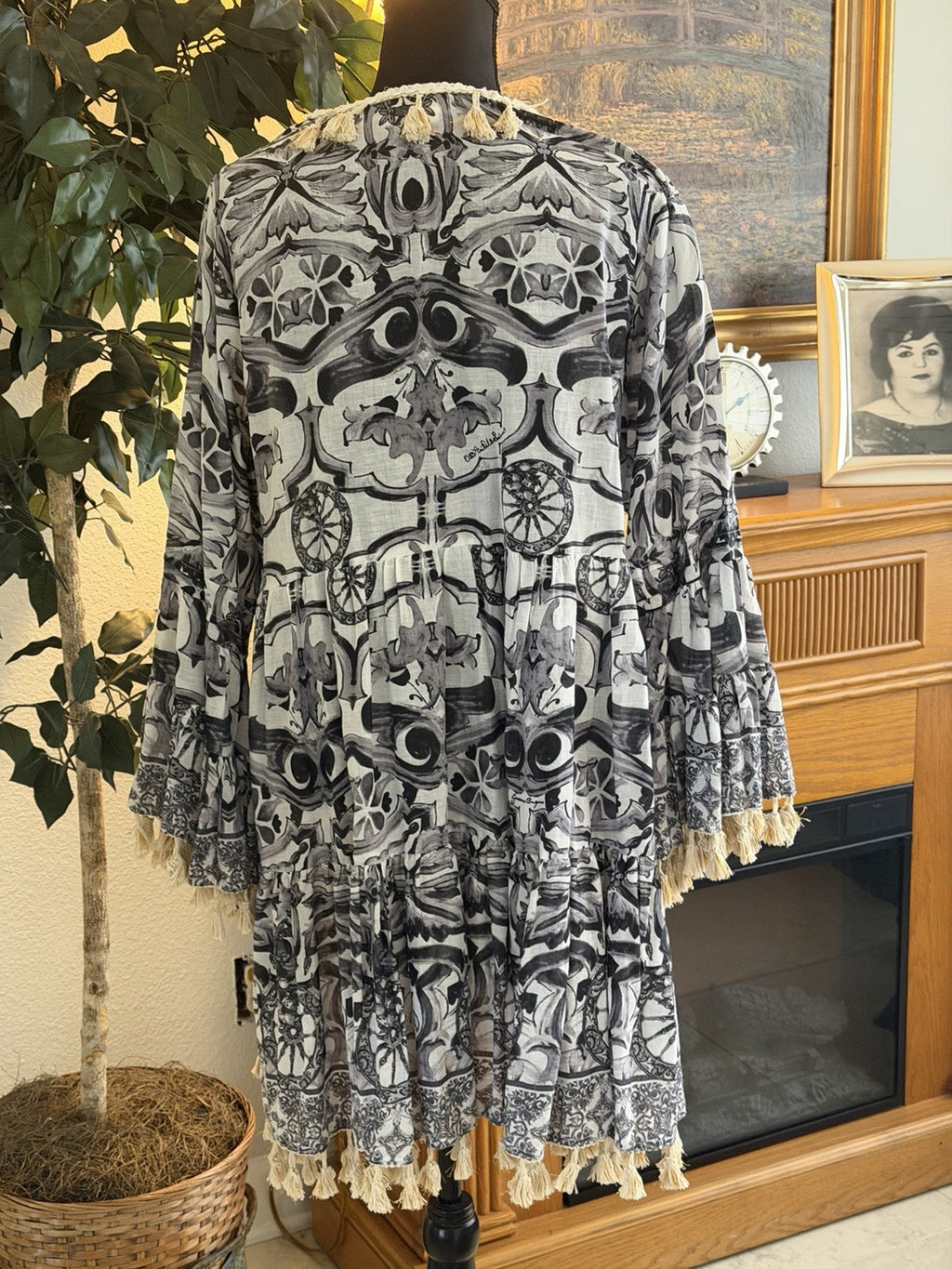 Antica Sartoria Black / White Beaded Tassel Dress Nwt O/S