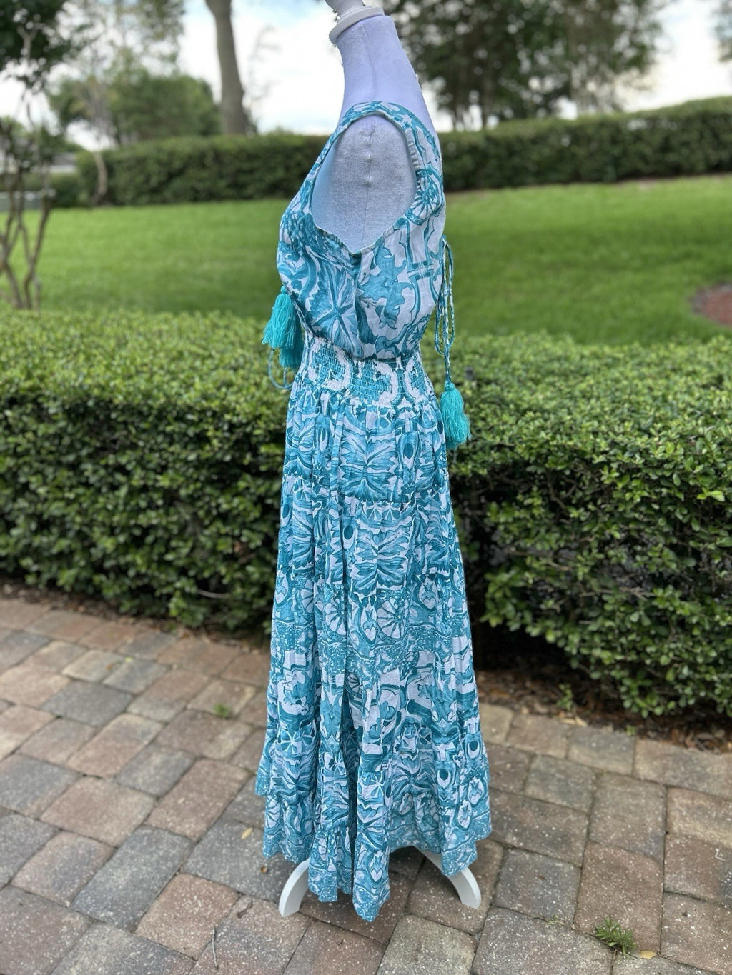 Antica Sartoria 2024 Aqua & White Beautiful Long Dress V-Neck NWT O/S