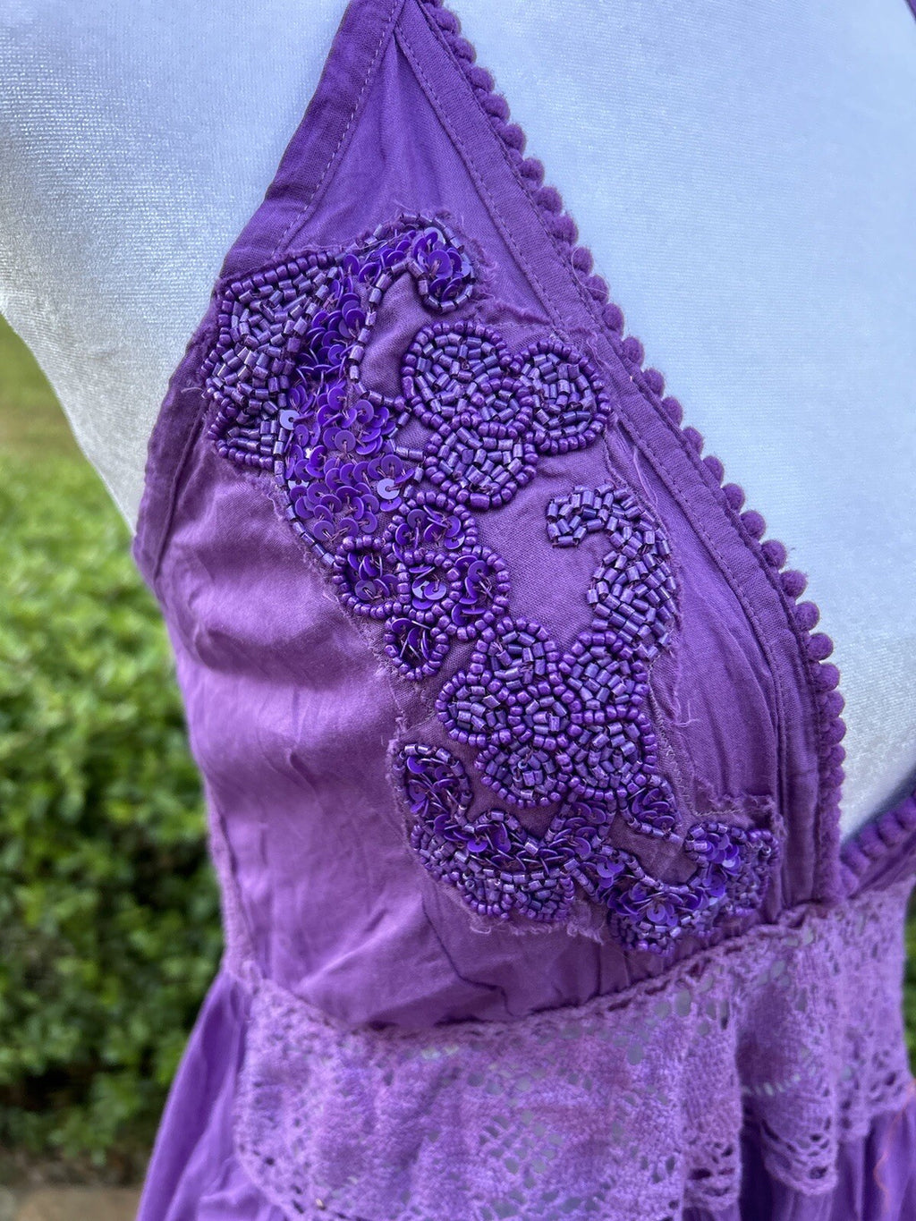 Antica Sartoria Gorgeous Purple Long Backless Lace Long Dress With Beads