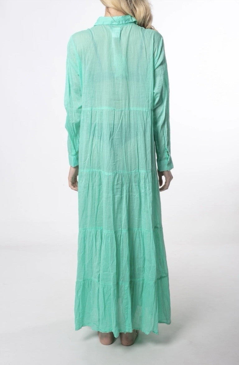 ANTICA SARTORIA 2025 AQUA BUTTON DOWN LONG DRESS/MUMU KAFTAN NWT O/S