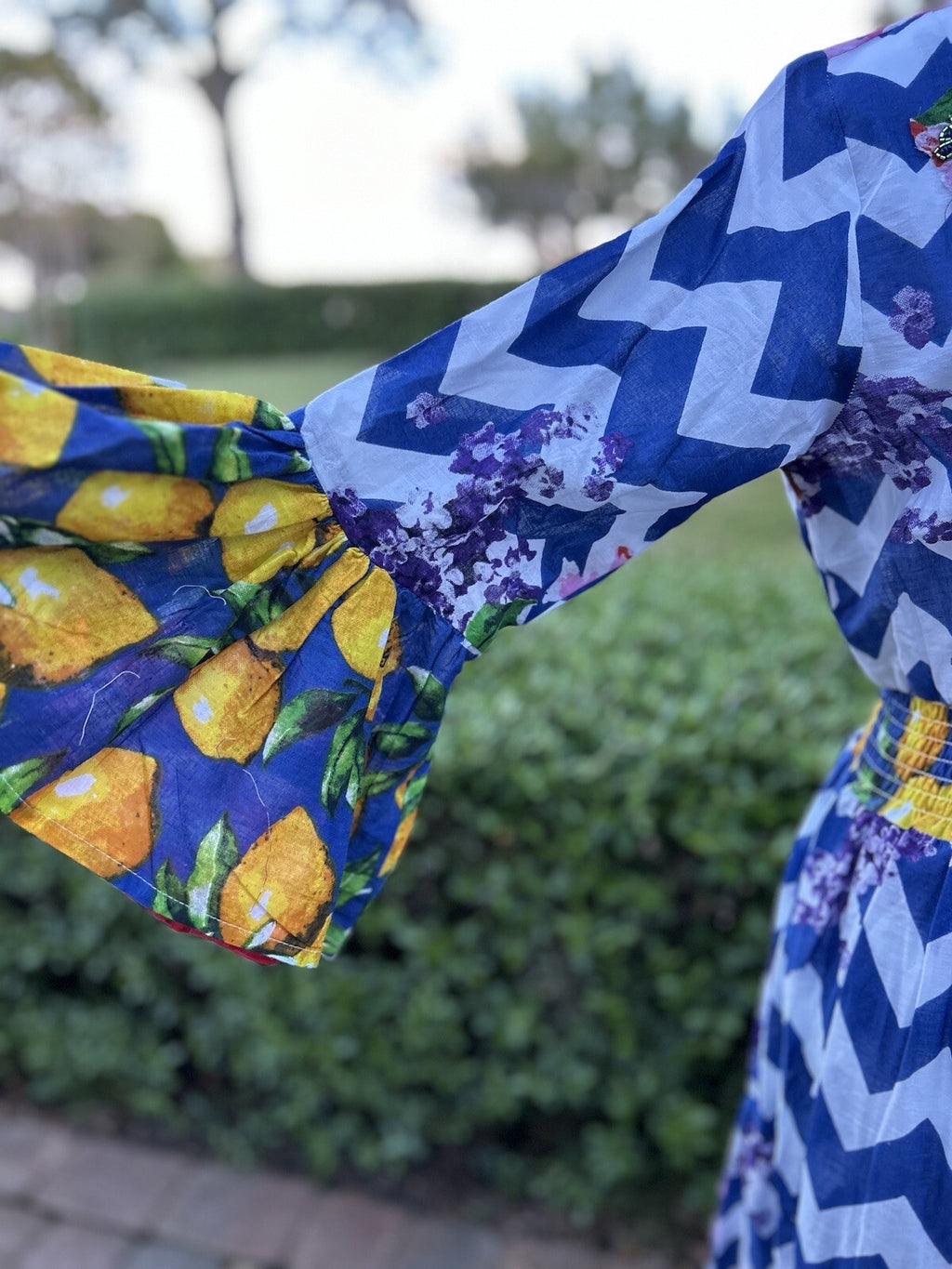 Antica Sartoria Long Chevron Cobalt Blue And Lemon Sequin Dress NWT O/S
