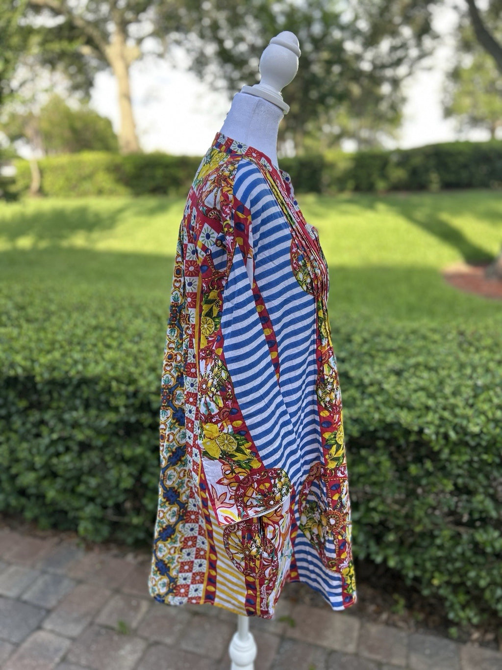 Antica Sartoria Red Blue Yellow Stripes Button Down Shirt Dress NWT XL