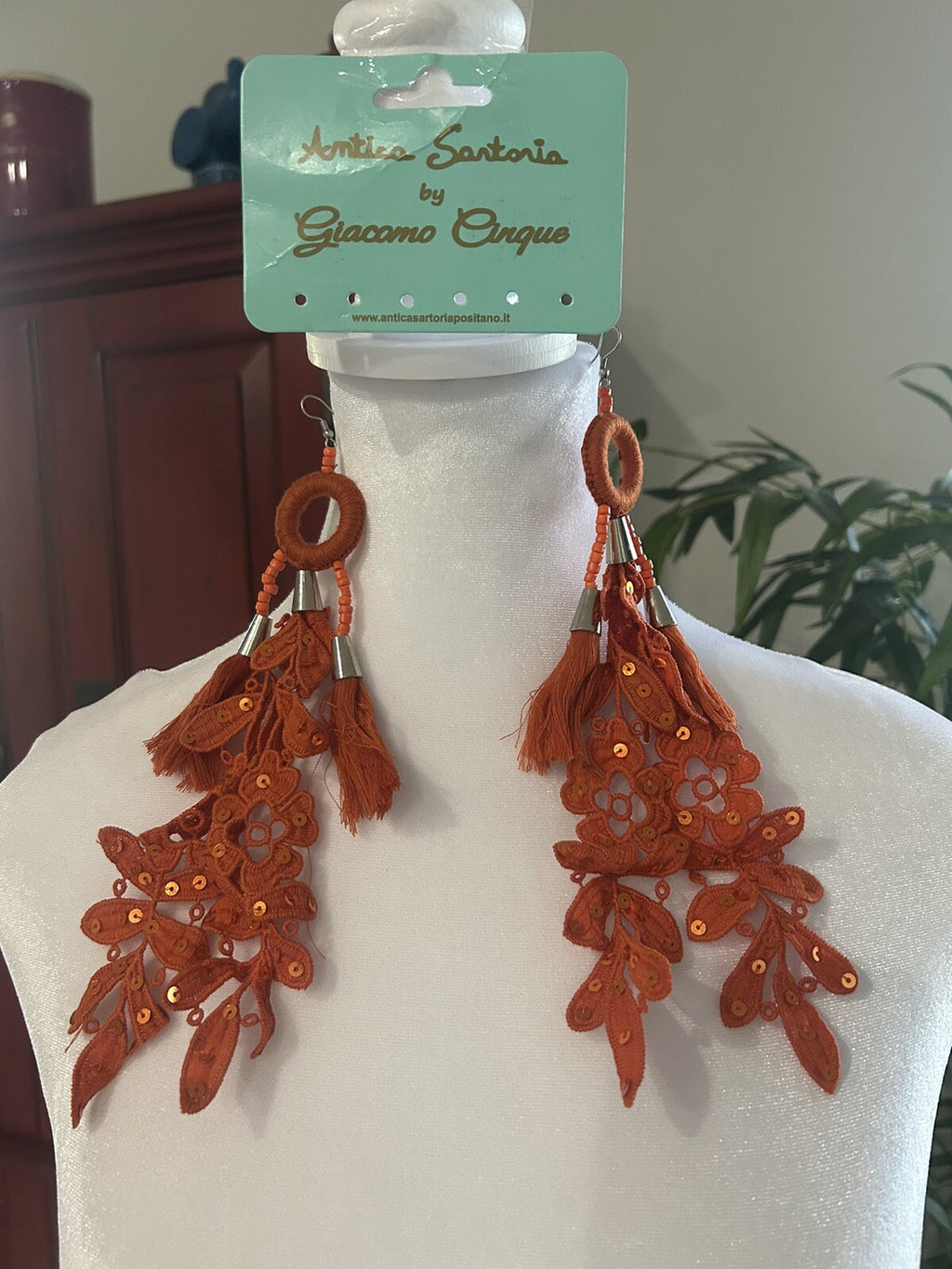 ANTICA SARTORIA ORANGE FLOWERS POM POMS EARRINGS PIERCED  NWT