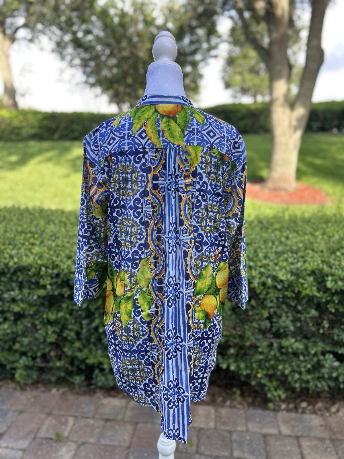 Antica Sartoria Blue & Lemon Button Down Shirt Xl NWT