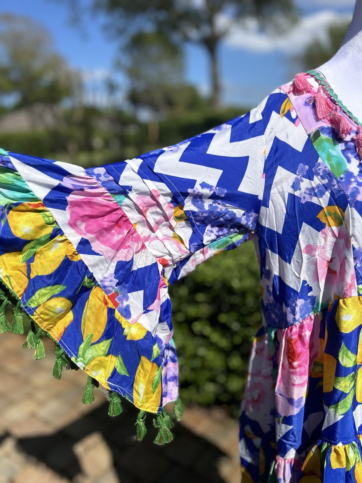 Antica Sartoria Lemon Cobalt Blue White Pink Zigzag Dress NWT LAST ONE