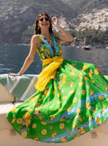 Antica Sartoria 2026 Green Blue & Lemon Strappy Long V Neck Front & Back Dress