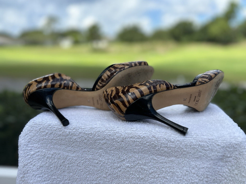 Jimmy Choo Cheetah BLACK Heels PEEP TOE SEXY SIZE 38