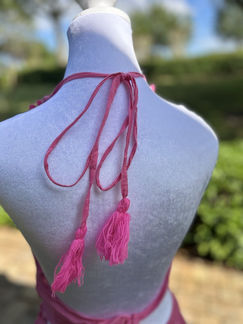 Antica Sartoria Pink Lace Beads Halter Top Backless Dress Nwt O/S