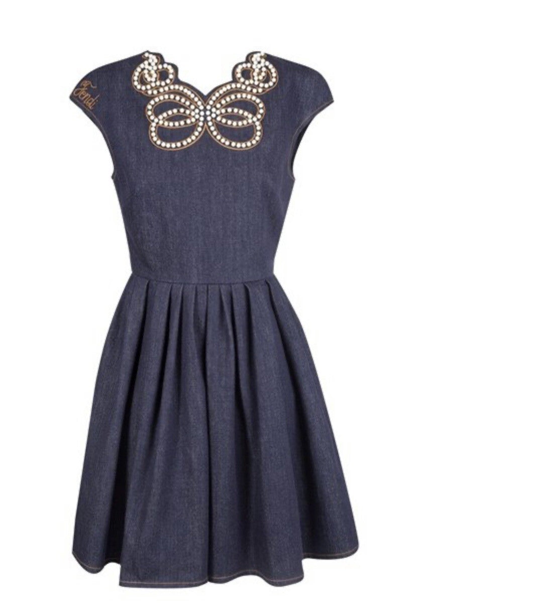 Gorgeous Denim& Pearl embroidered FENDI denim dress 💙 Size 44
