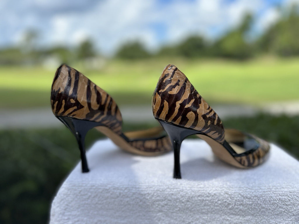 Jimmy Choo Cheetah BLACK Heels PEEP TOE SEXY SIZE 38