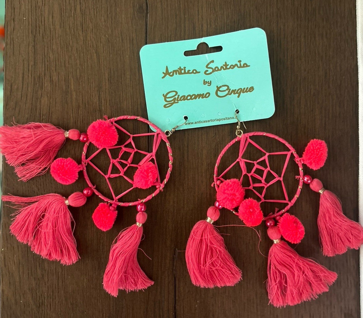 Antica Sartoria Pink Hoop Pompom Earrings NWT