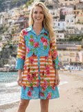 Antica Sartoria 2026 Blue & Orange Floral Stripe Dress S/M Nwt