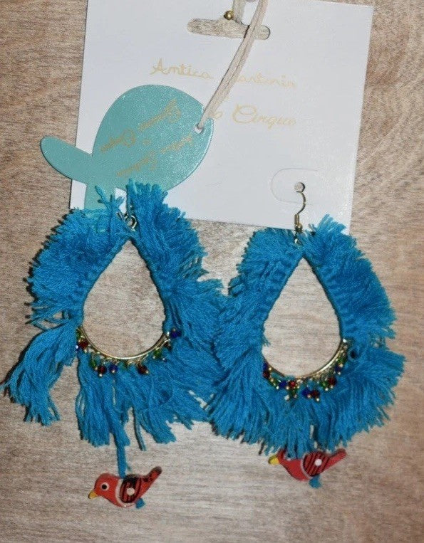 ANTICA SARTORIA BLUE WITH BIRD PIERCED EARRINGS NWT