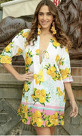ANTICA SARTORIA 2026 LEMONS PINK & WHITE TIE FRONT SHORT DRESS/KAFTAN L/XL NWT
