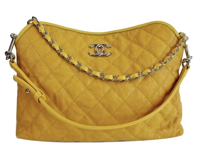 Chanel French Riviera Quilted CaviarLeather Hobo Bag Yellow (Pre-Owned)