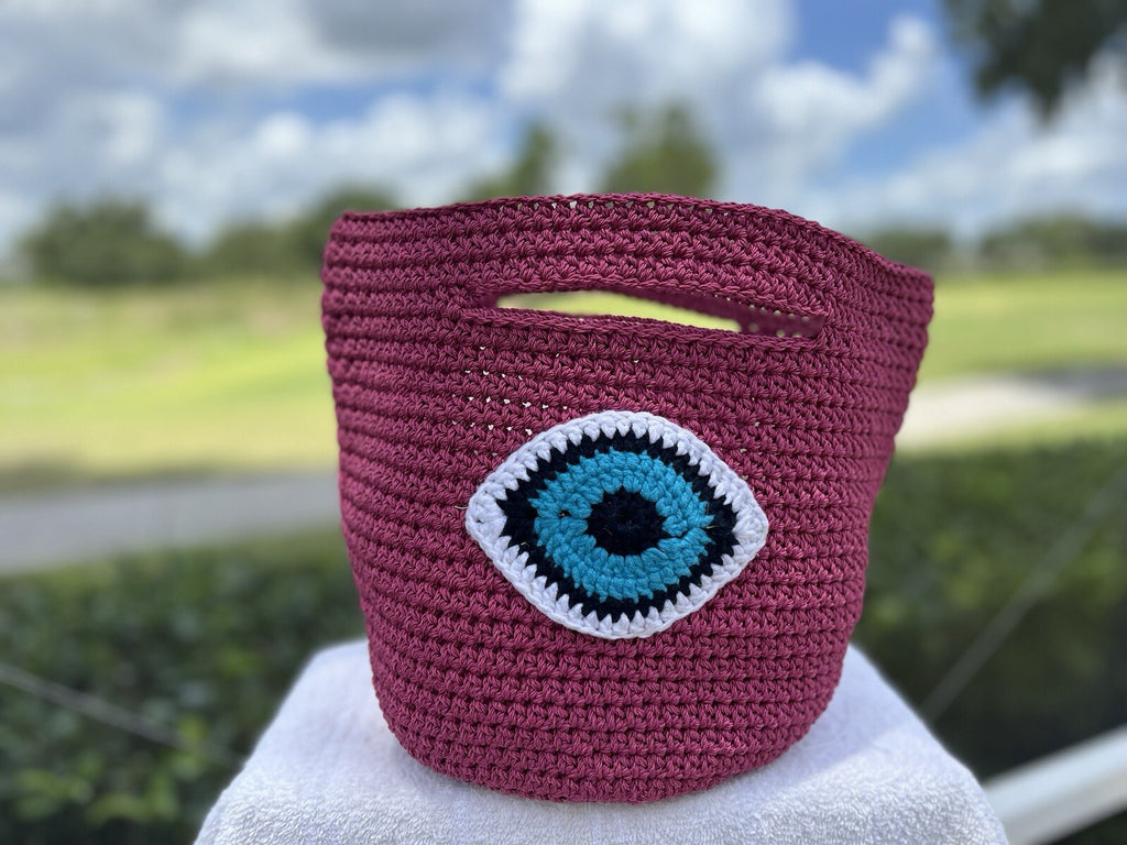 Crochet Hand Woven Evil Eye Bag Luxury Macrame knit Bucket bag Multicolor 🧶🧿