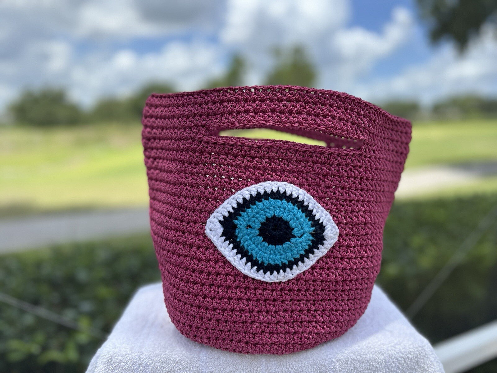 Crochet Hand Woven Evil Eye Bag Luxury Macrame knit Bucket bag Multicolor 🧶🧿