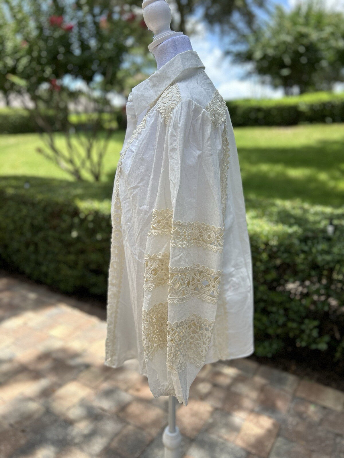 Lara Cutout Lace Blouse Beautiful 100% Cotton Button Boho L / XL