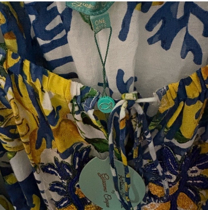 Antica Sartoria Lemon 🍋 Blue Yellow Off Shoulder Romper Nwt O/S