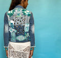ANTICA SARTORIA LARGE AQUA WITH FACES JEAN JACKET NWT