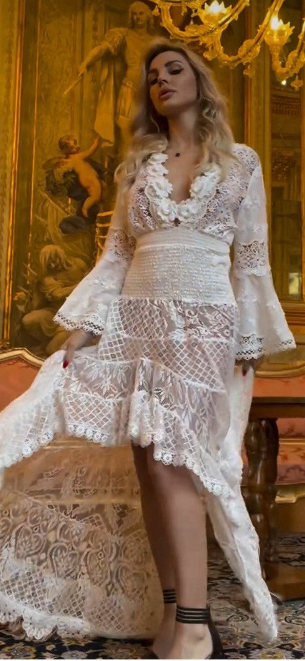 Antica Sartoria 2024 Gorgeous White Lace Dress High Low Stunning NWT