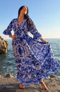 Antica Sartoria 2026 Long Blue White Flower Print Dress Nwt O/S