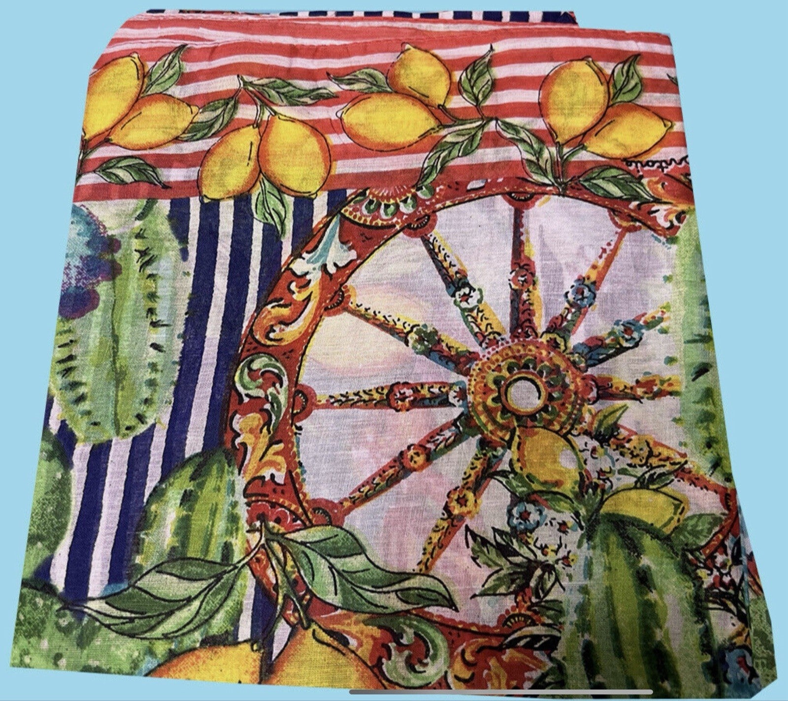 ANTICA SARTORIA 2022 SICILIAN WHEELS BEAUTIFUL FUN SCARF Cotton 40x70 INCHES NWT