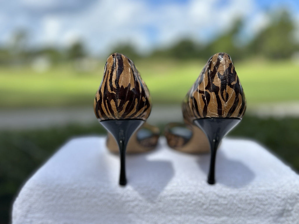 Jimmy Choo Cheetah BLACK Heels PEEP TOE SEXY SIZE 38
