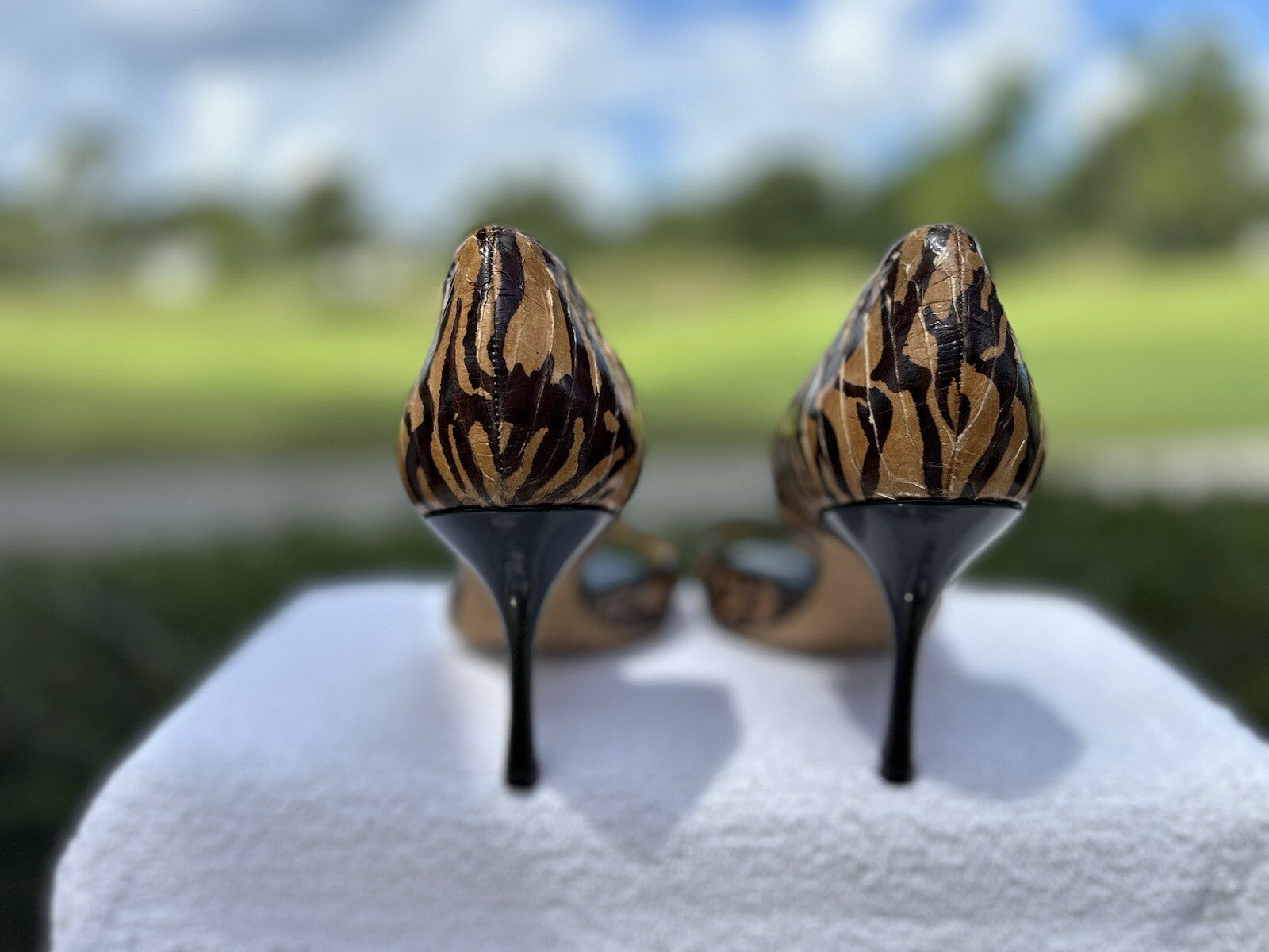 Jimmy Choo Cheetah BLACK Heels PEEP TOE SEXY SIZE 38