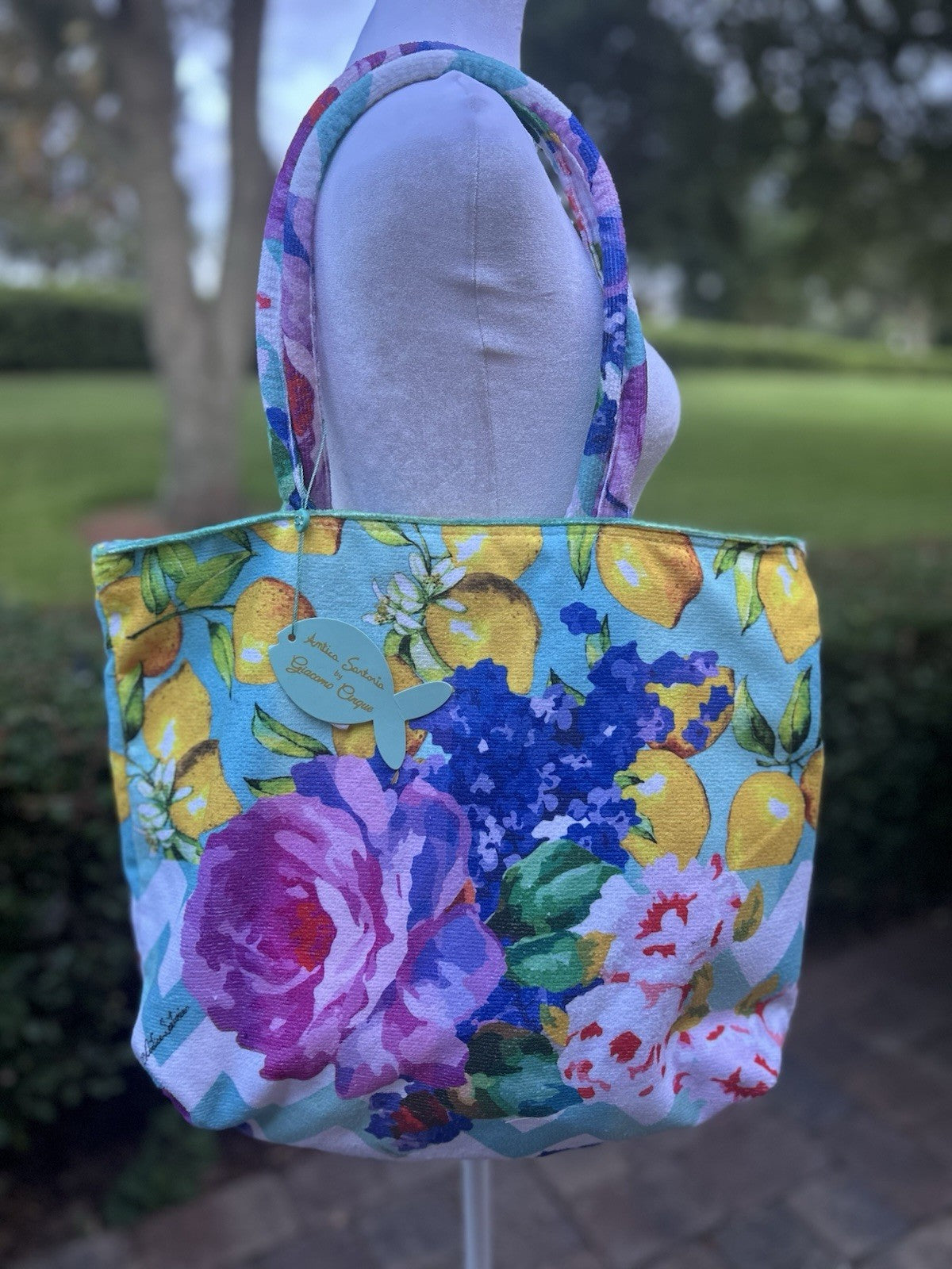Antica Sartoria 2024 Aqua Lemon 🍋 Zigzag Beach Tote Bag Lined Inside NWT