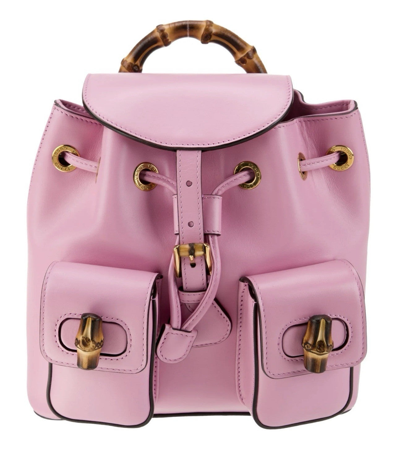 Gucci Bamboo Backpack Daypack Smooth Leather Pink Gold Metal Fittings