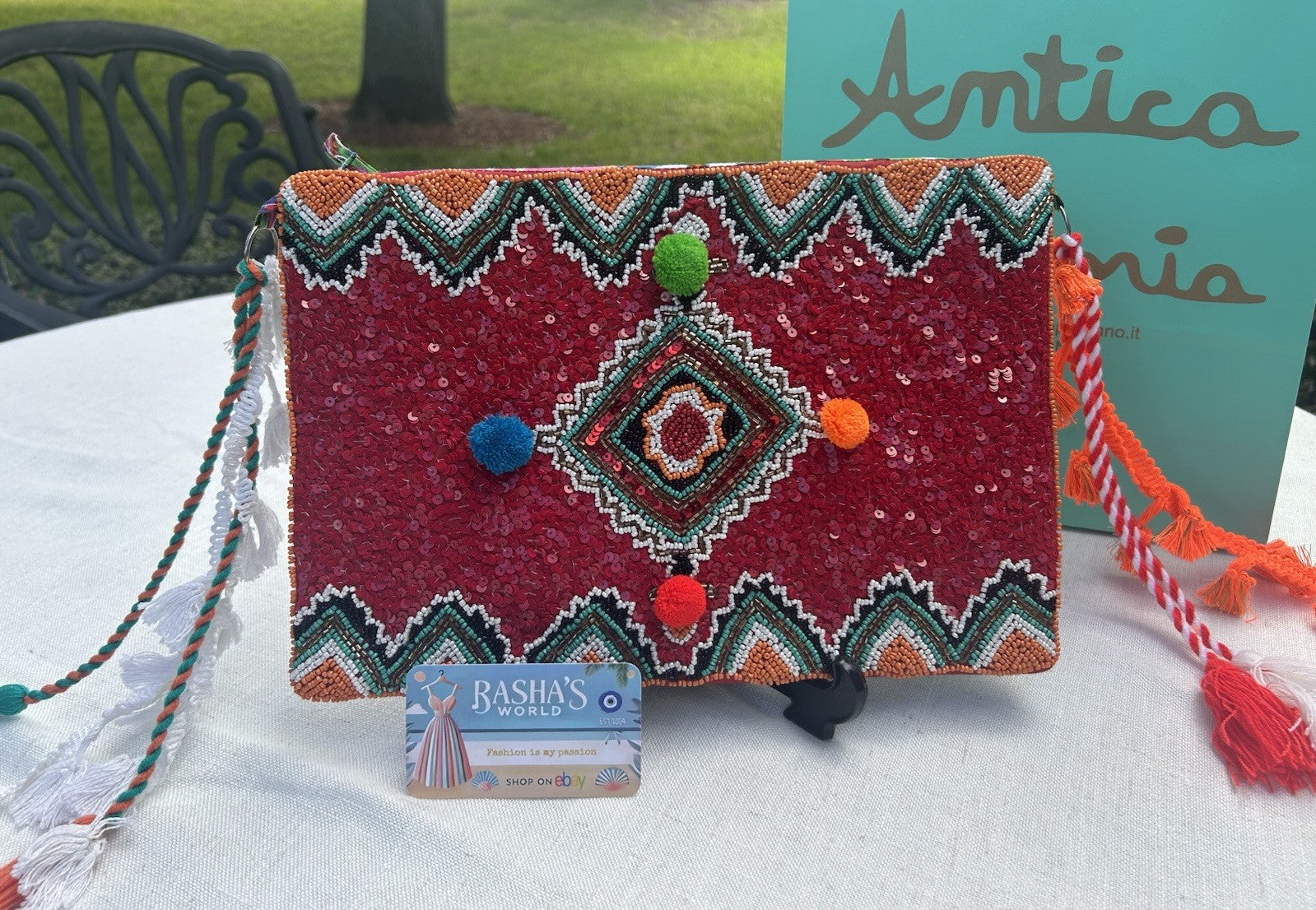 Antica Sartoria Red Orange Green Sequins Clutch Bag Gorgeous Nwt