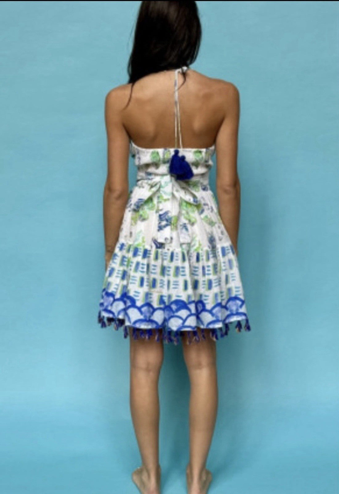 Antica Sartoria Where’s The Pearl Green & Blue Halter Dress Nwt O/S