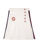 GUCCI 2024 WHITE WITH NAVY & RED STRIPE 5 BUTTON SKIRT NWT Size 42