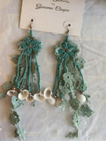 Antica Sartoria crocheted Aqua flower with Sea Shells strands pendant Nwt