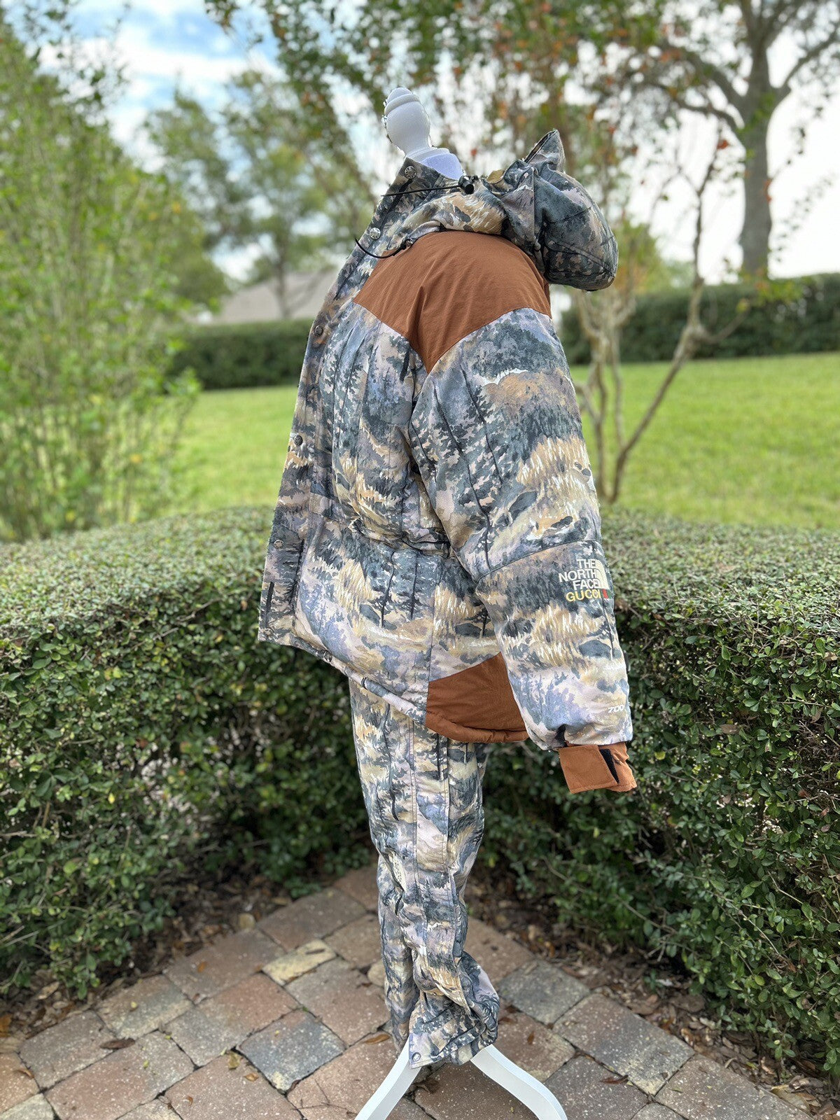 Auth Gucci The North Face Parka Puffer Forest Print Jacket Down Coat XS Unisex