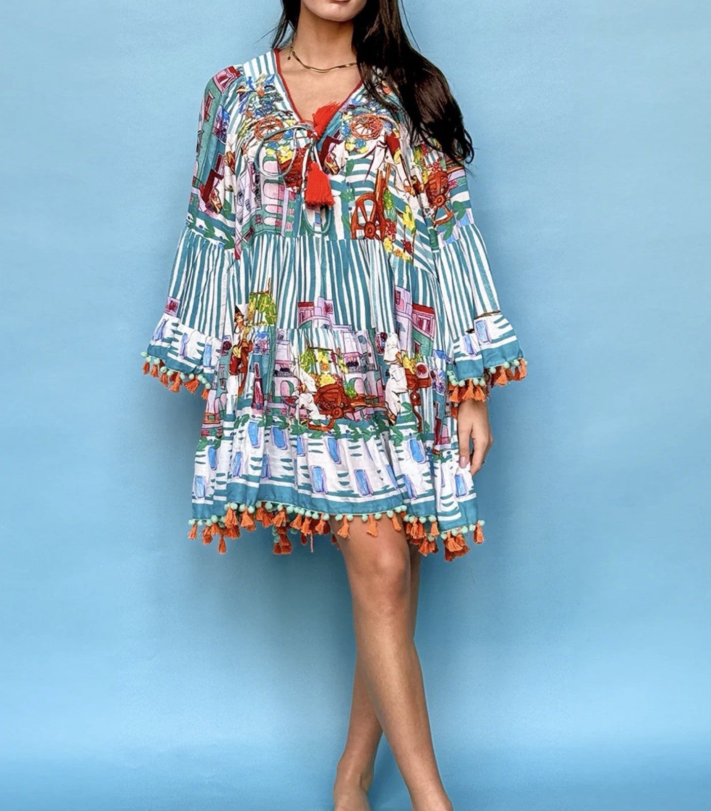 ANTICA SARTORIA 2024 AQUA & WHITE SICILIAN WHEELS CITY OF NAPLES O/S Dress