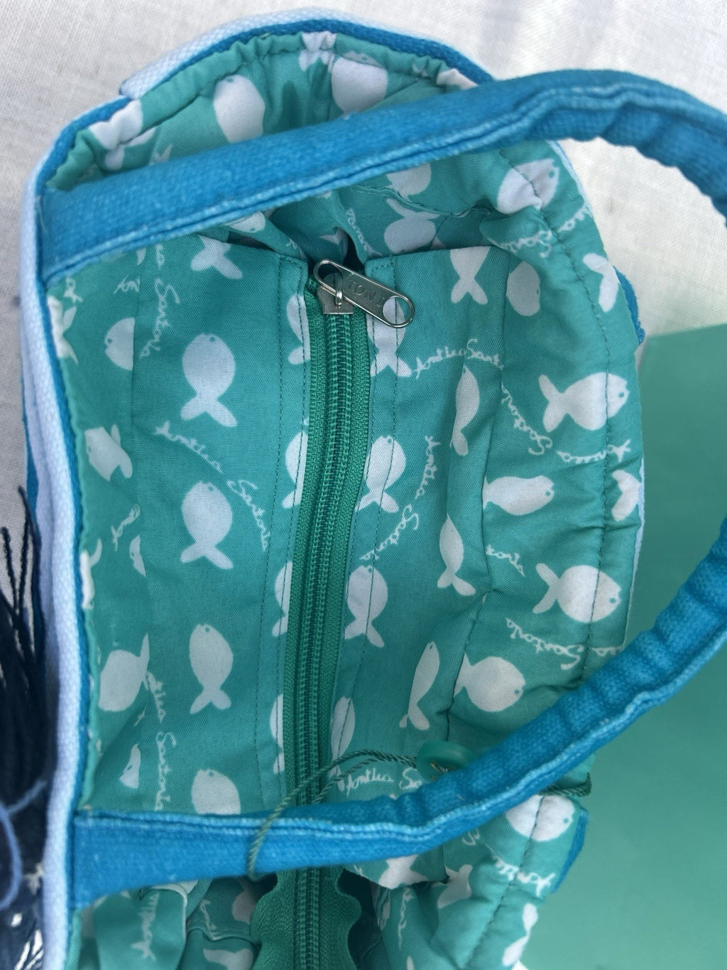 Antica Sartoria 2025 Lemon Blue White Striped Tote Zipper Bag With Tassel NWT