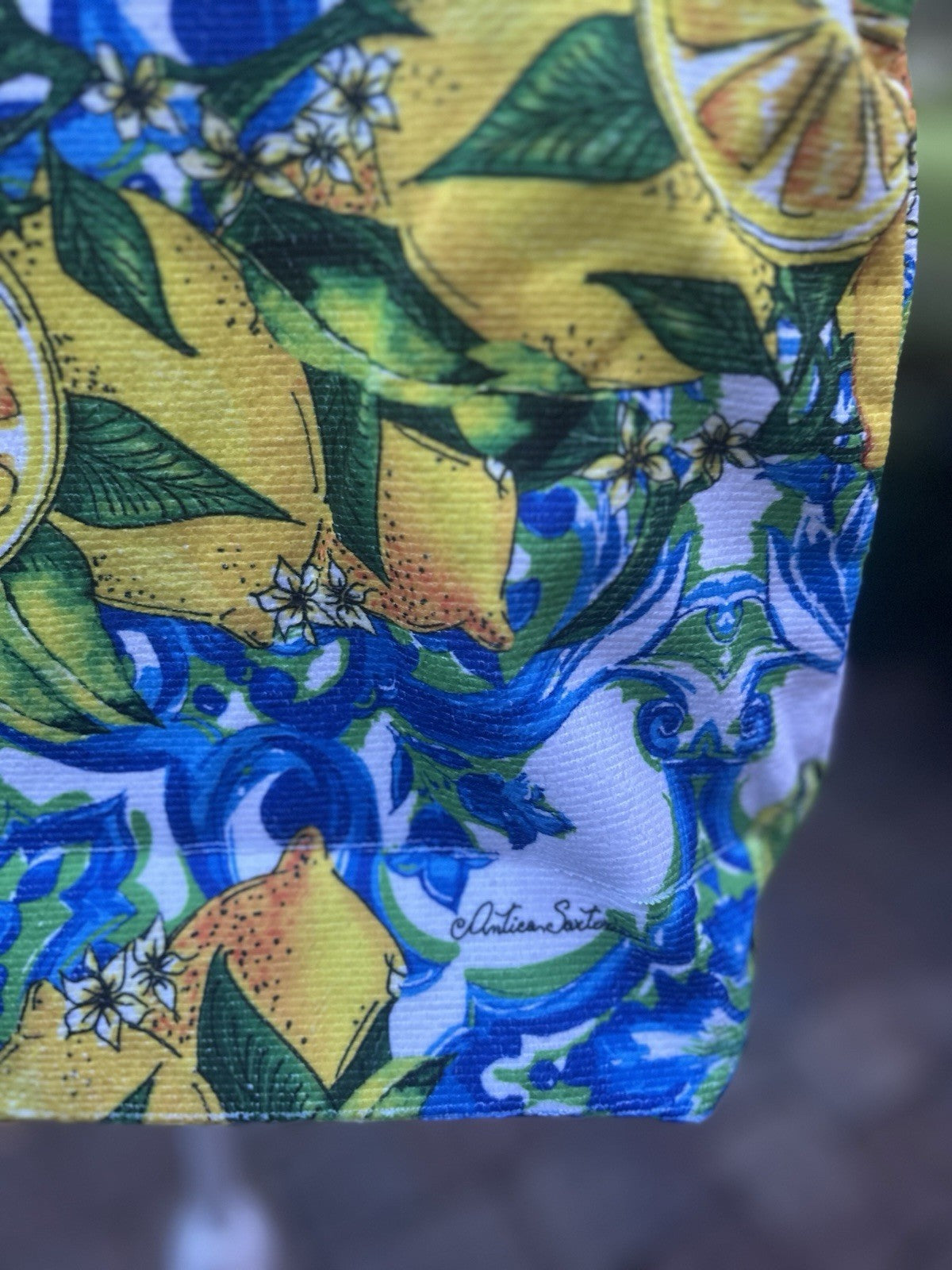 Antica Sartoria 2024 Blue Green & Lemon 🍋 Beach Tote Bag Lined Inside NWT