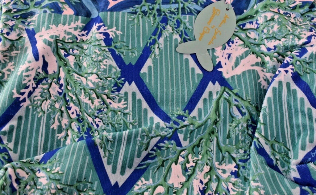 Antica Sartoria 2024 Blue Green & Corals 🍋 Beach Tote Bag Lined Inside NWT