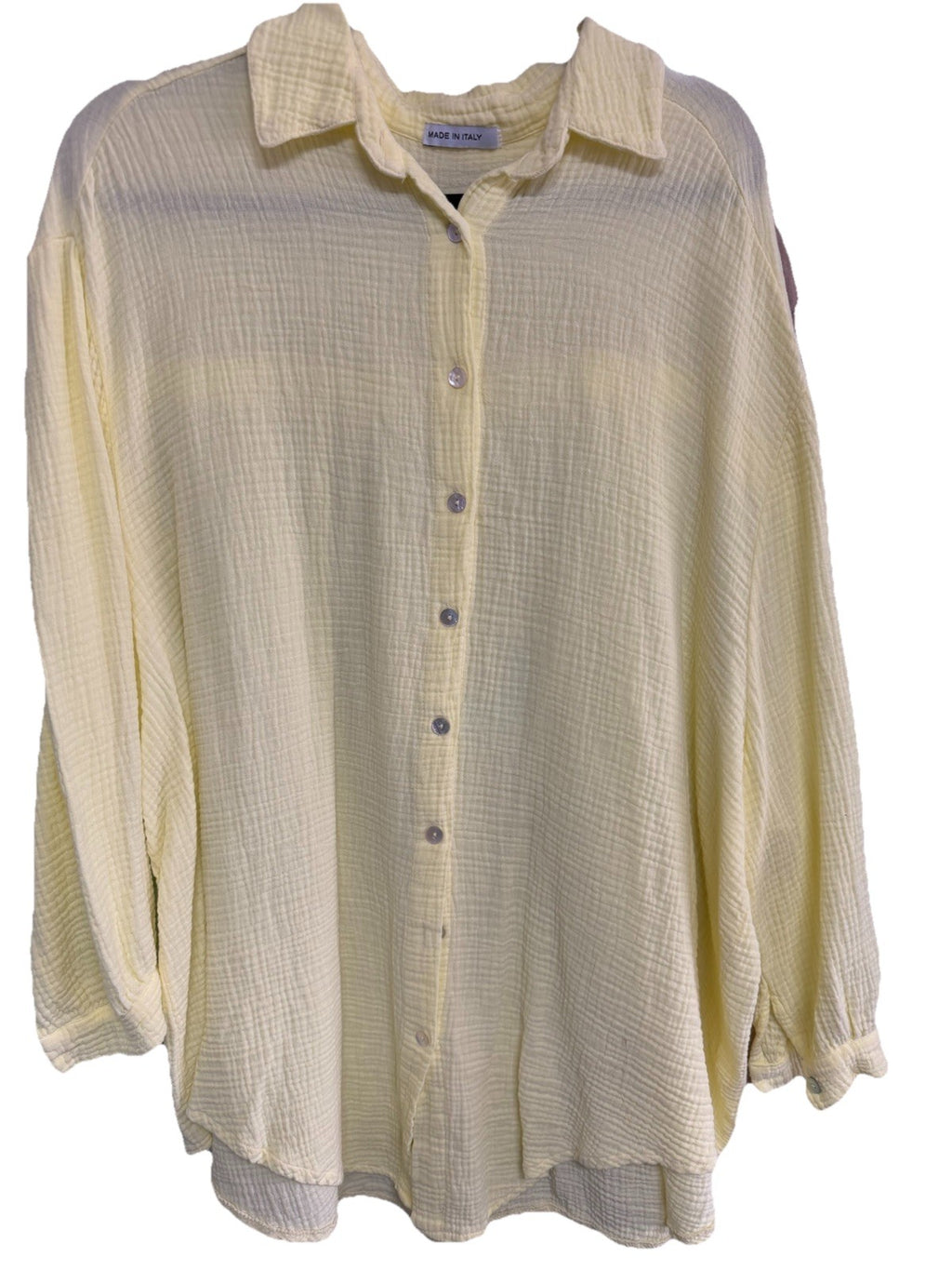 Made In Italy Butter Yellow Sequin Cheesecloth Top Eye Shirt Cover Up O/S NWT