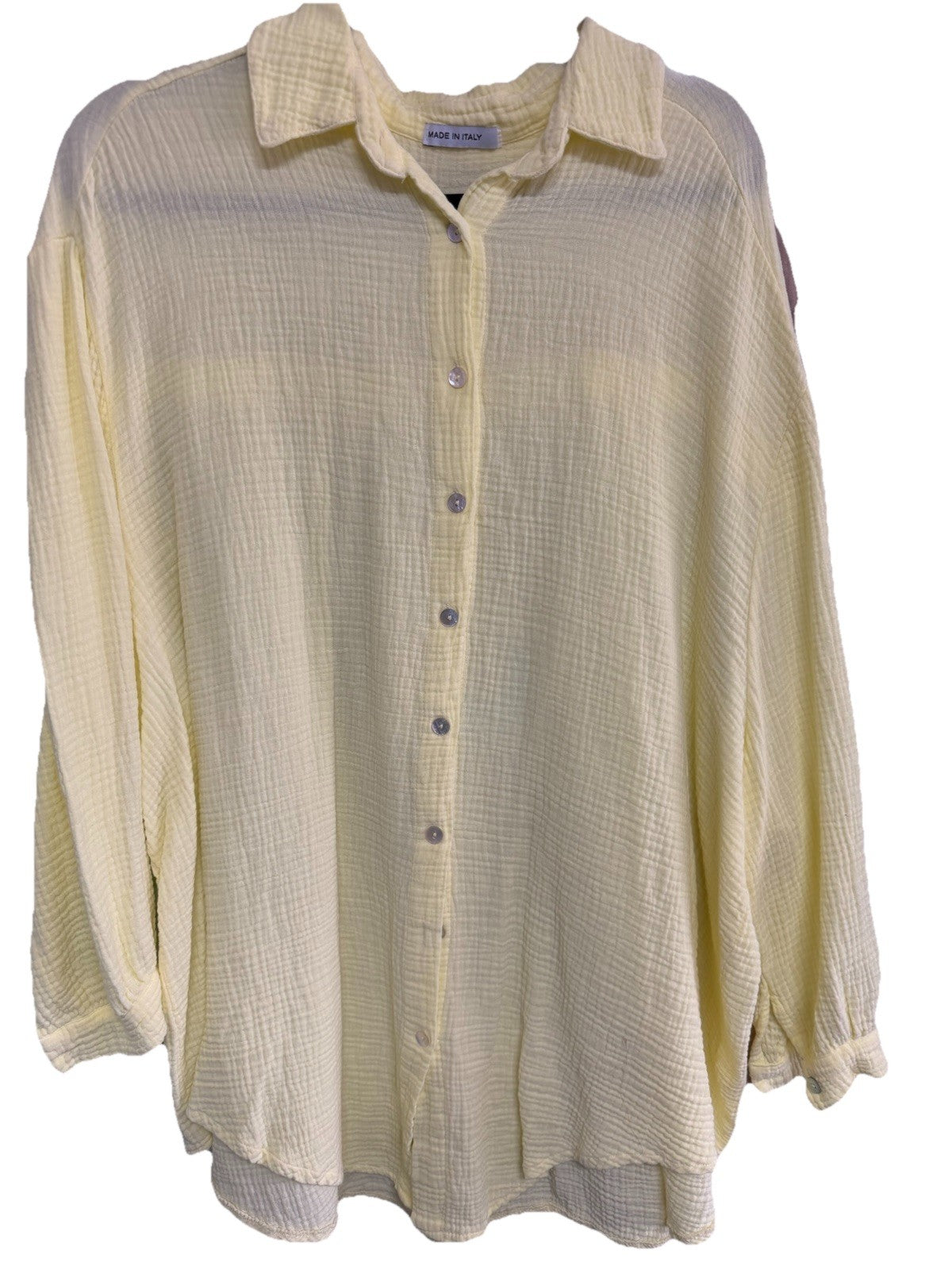 Made In Italy Butter Yellow Sequin Cheesecloth Top Eye Shirt Cover Up O/S NWT