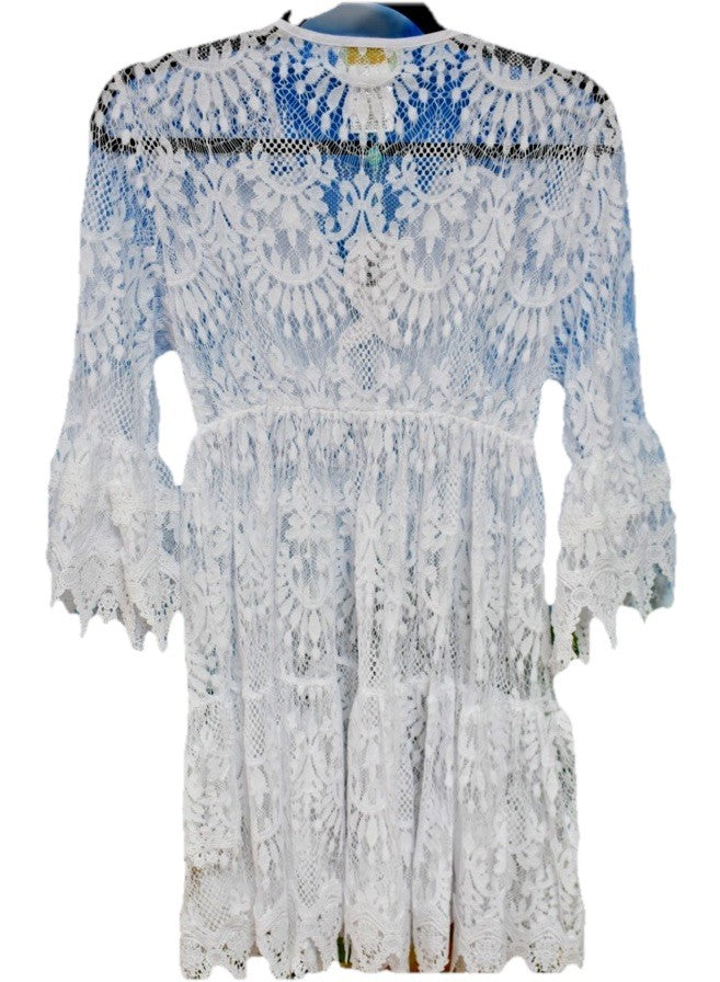 ANTICA SARTORIA 2024 WHITE LOVELY TIE FRONT LACE DRESS NWT O/S