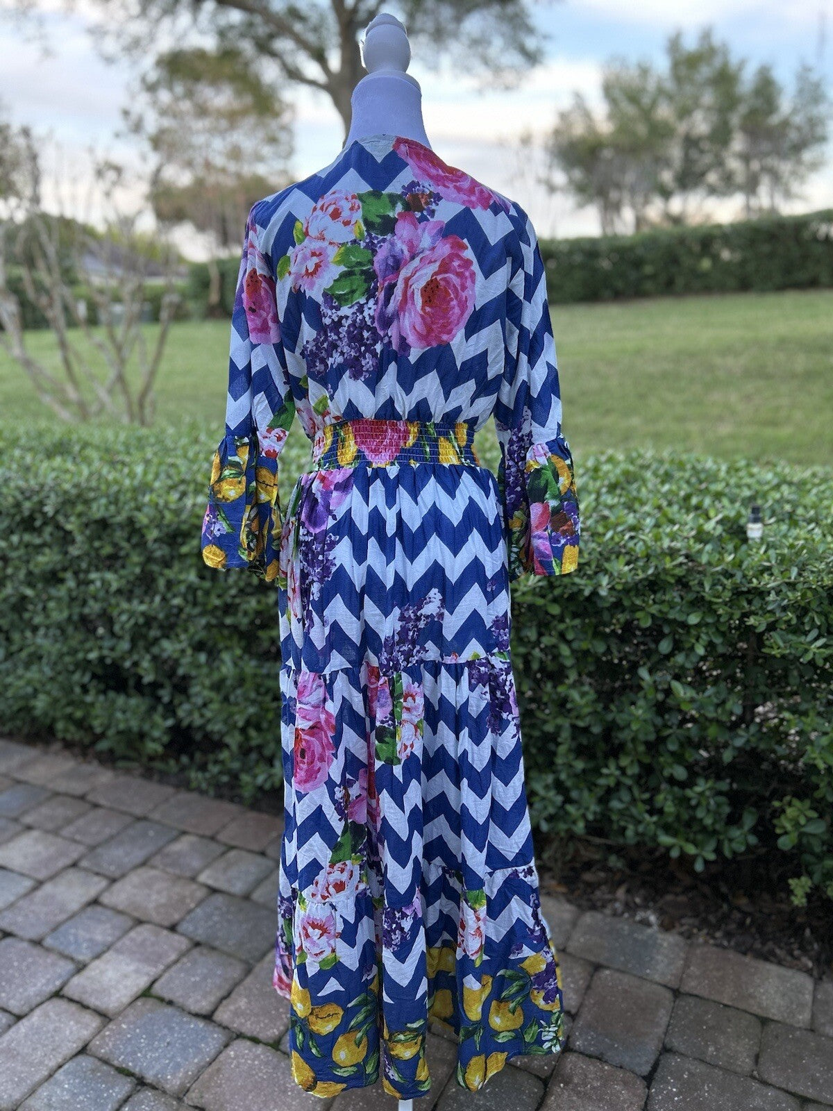 Antica Sartoria Long Chevron Cobalt Blue And Lemon Sequin Dress NWT O/S